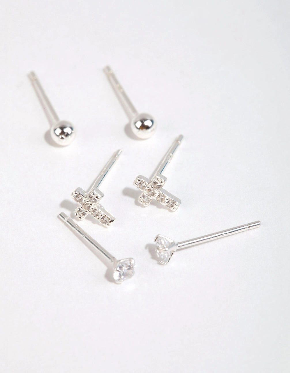 Sterling Silver Cross & Diamante Stud Earring Pack Premium Embellishment Secure Finish