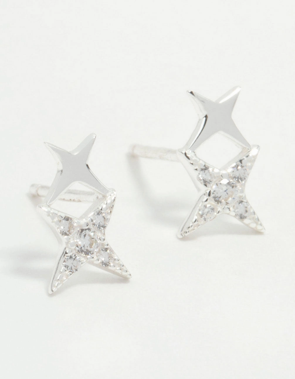 Holiday Piece Sterling Silver Cubic Zirconia Double Star Stud Earrings