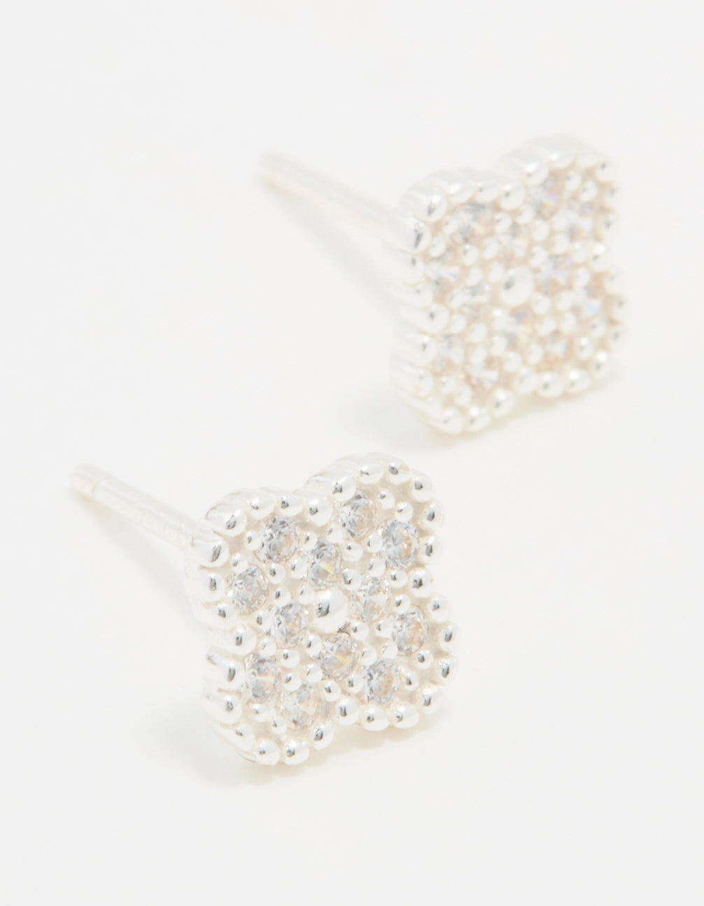 Sparkling Appearance Sterling Silver Cubic Zirconia Pave Flower Stud Earrings