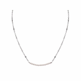 Exquisite Stones Luxe Look Sterling Silver Flat Cable Chain  Necklace with 3mm Pearl Bar