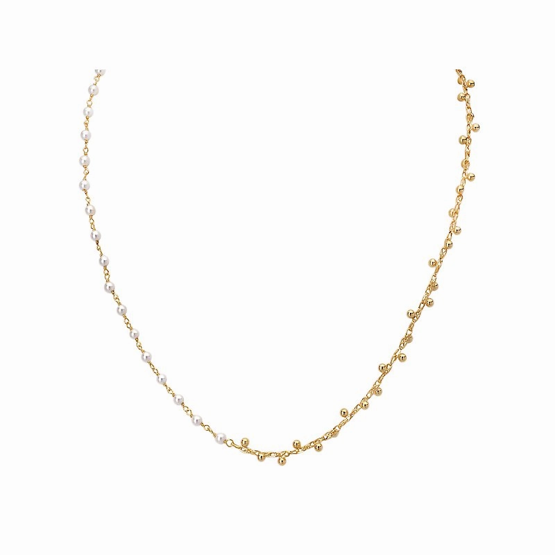 Refined Detailing Sterling Silver Gold Plated Bead and Pearl Necklace