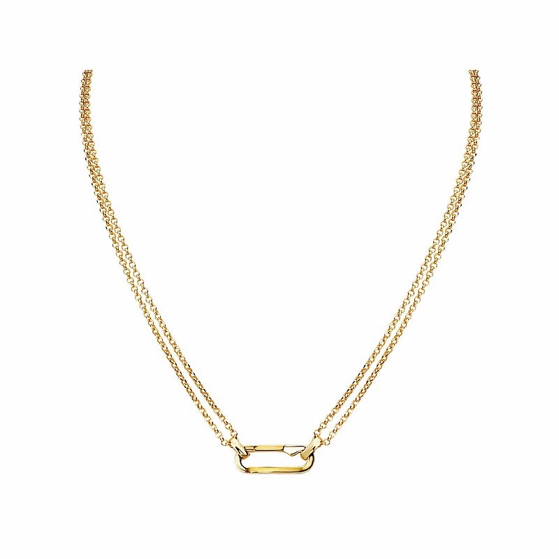 Polished Stones Sterling Silver Gold Plated Double Chain Necklace with Spring Gate Clip