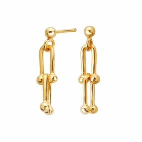 Delicate Spark Evening Sparkle Sterling Silver Gold Plated Double U Shaped Link Earrings