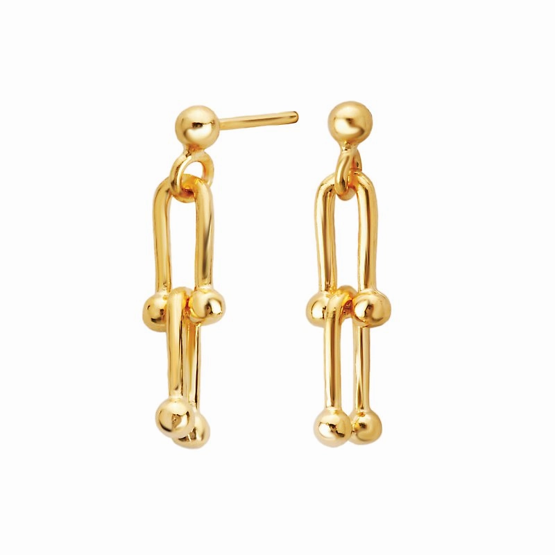 Delicate Spark Evening Sparkle Sterling Silver Gold Plated Double U Shaped Link Earrings