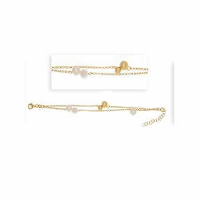 Sterling Silver Gold Plated Freshwater Pearl and Gold Bead Station Bracelet Fresh Edge Luxurious Touch