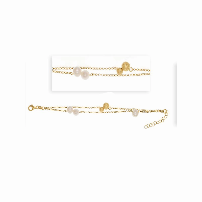 Sterling Silver Gold Plated Freshwater Pearl and Gold Bead Station Bracelet Fresh Edge Luxurious Touch