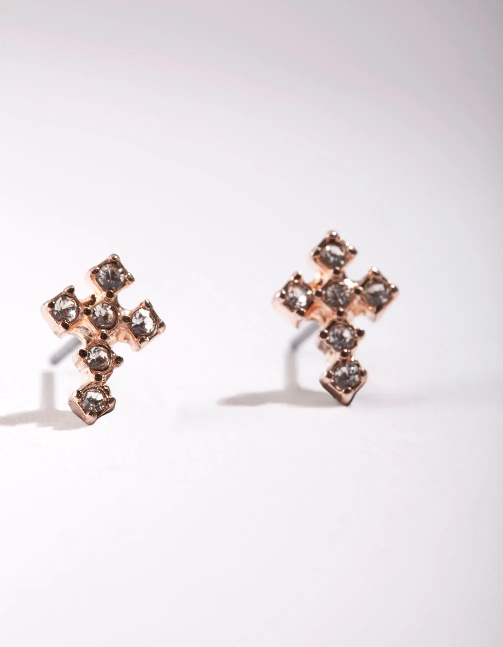 Daytime Item Rose Gold Mini Diamante Cross Earrings
