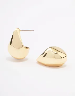 Gold Plated Brass Polished Hoop Earrings Modern Detail Striking Item