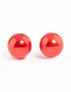 Red Metalic Ball Stud Earrings Safe Design