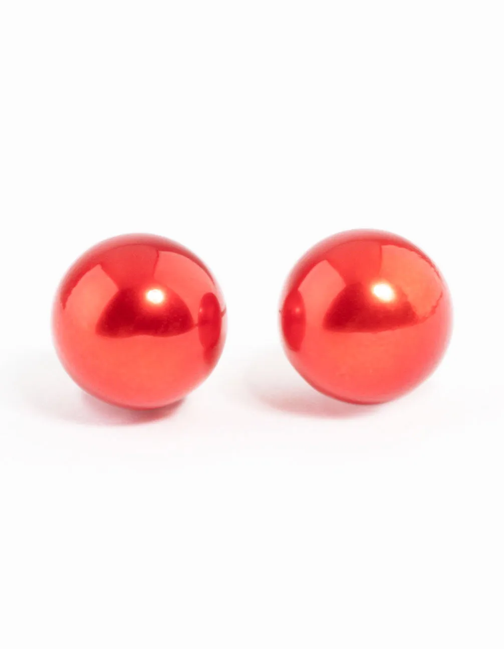 Red Metalic Ball Stud Earrings Safe Design