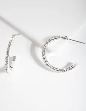 Secure Adornment Silver Diamante Stud Hoop Earrings