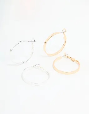 Mixed Metal Flat Hoop Earrings 2-Pack Unique Item High-Quality Ornament
