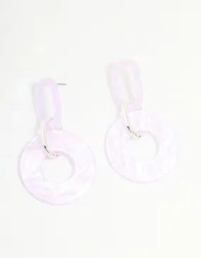 Fashionable Decoration Silver Pink Acrylic Circle Link Drop Earrings