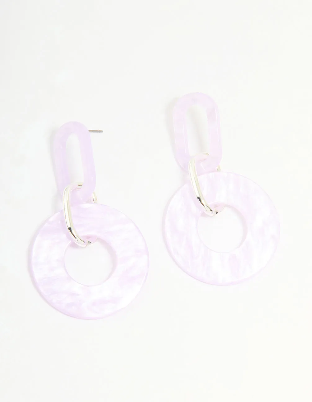 Fashionable Decoration Silver Pink Acrylic Circle Link Drop Earrings