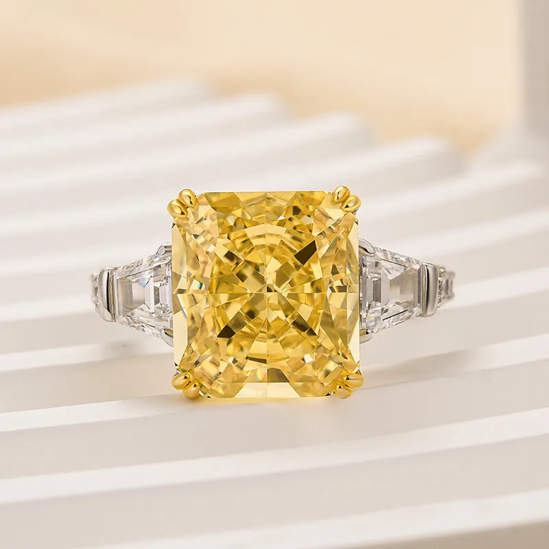 Louily Dazzling Yellow Stone Radiant Cut Three Stone Engagement Ring In Sterling Silver Elegant Flow