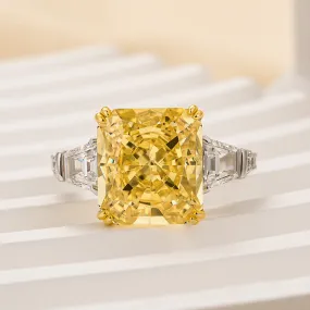 Petite Glam Louily Dazzling Yellow Stone Radiant Cut Three Stone Engagement Ring In Sterling Silver