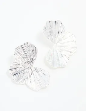Silver Half Fan Stud Earrings Retro Embellishment Lovely Accent