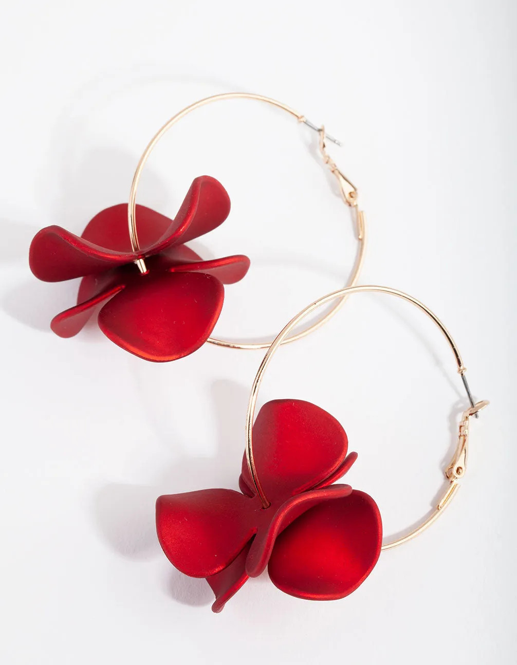 Gold Red Pearlised Flower Hoop Earrings Safe Must-Have Classic Finish