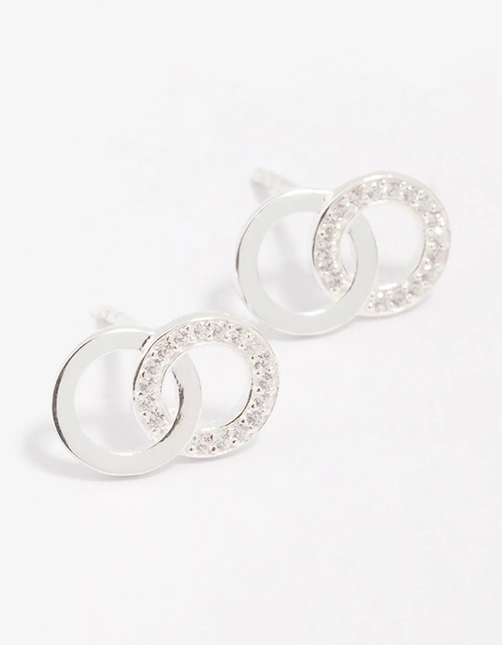 Safe Design Fashionable appearance Sterling Silver Cubic Zirconia Circular Stud Earrings