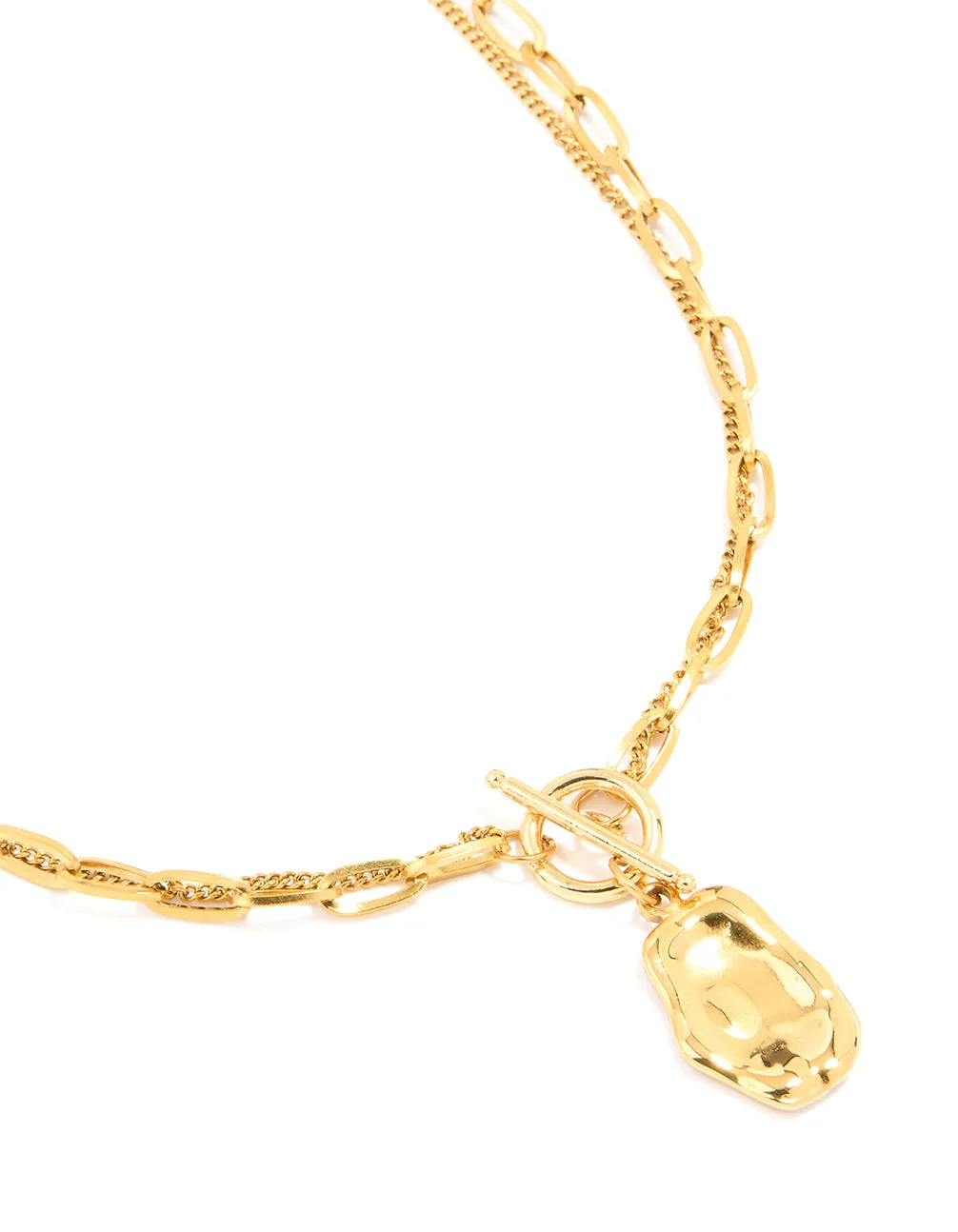 Minimal Edge Waterproof Gold Plated Stainless Steel Molten Pendant Layered Necklace