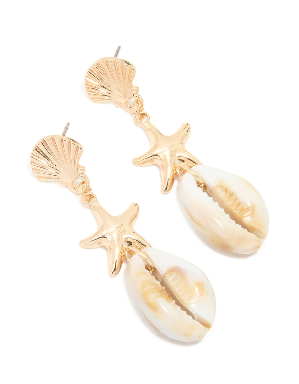 Beautiful Choice Holiday Accessory Gold Shell Star Drop Earrings