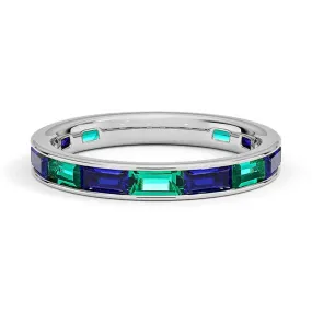 Fashion Touch Value Symbol Channel Set Baguette Lab Sapphire and Lab Emerald Promise Ring Band