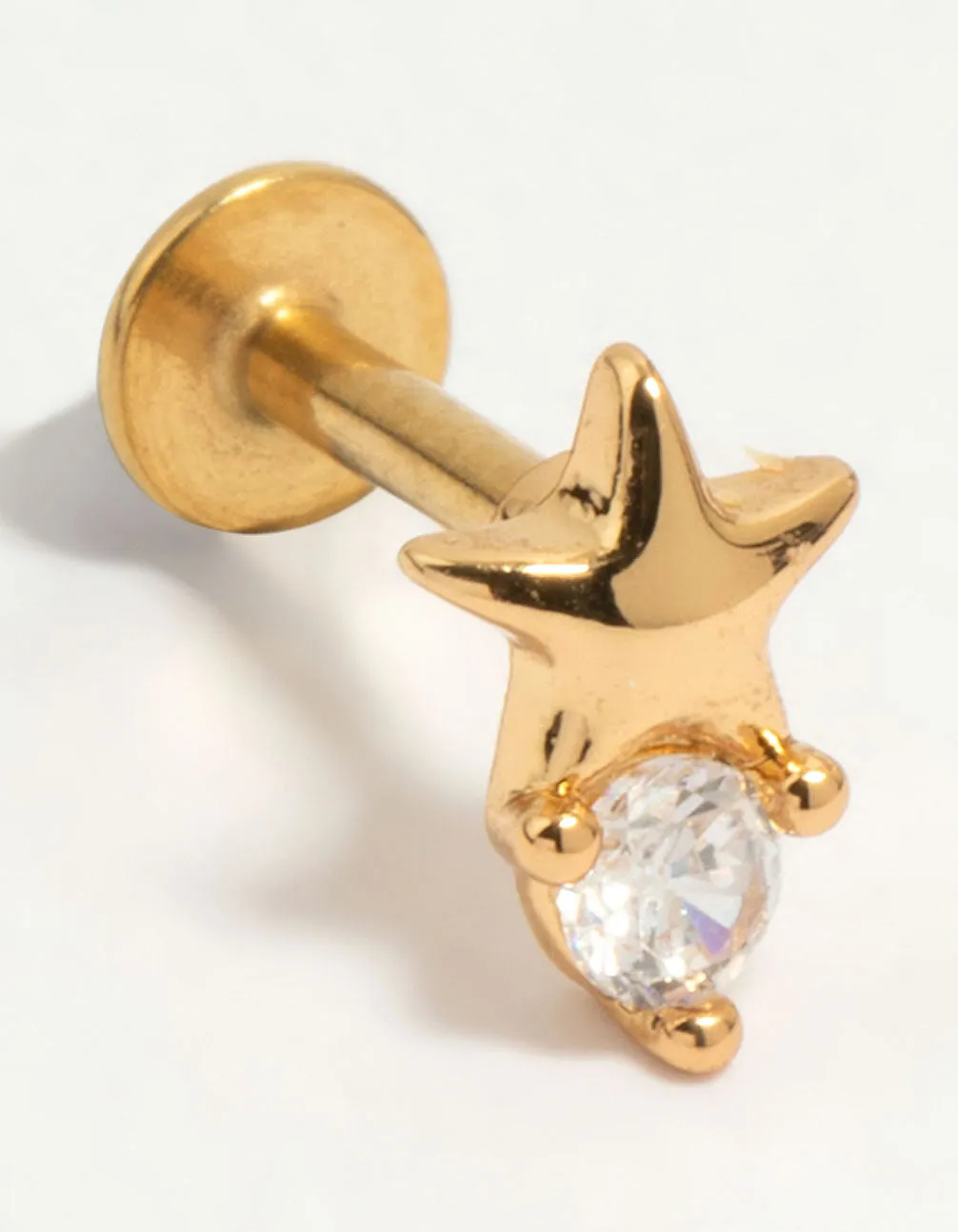 Timeless Accent Sparkling Aesthetic Gold Plated Surgical Steel Cubic Zirconia Micro Star Flat Back Stud