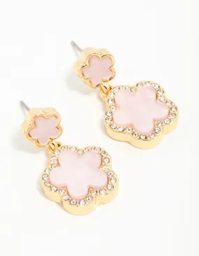 Gold Plated Pink Flower Drop Earrings Office Item