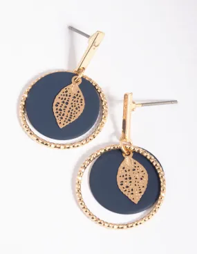 Splendid Accent Navy Leaf Drop Earrings