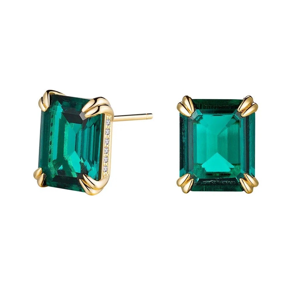 10 Ctw Double Prong Set Emerald Cut Emerald Stud Earrings Elegant Item Tiny Ornament
