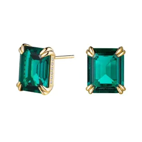 10 Ctw Double Prong Set Emerald Cut Emerald Stud Earrings Elegant Item Tiny Ornament