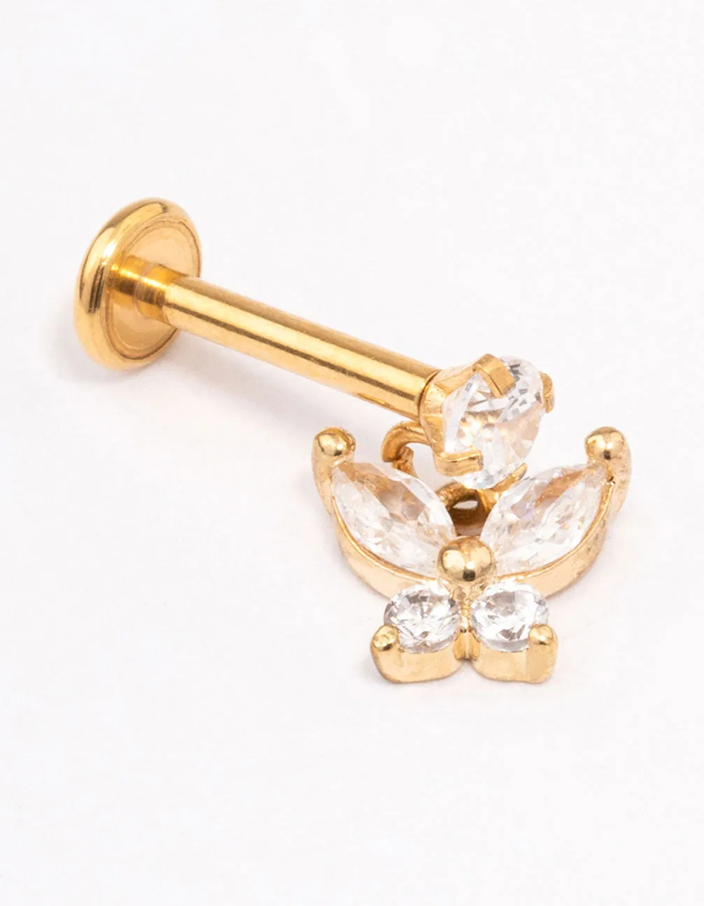 Affordable Accent Stylish Embellishment Gold Plated Titanium Cubic Zirconia Butterfly Drop Flat Back