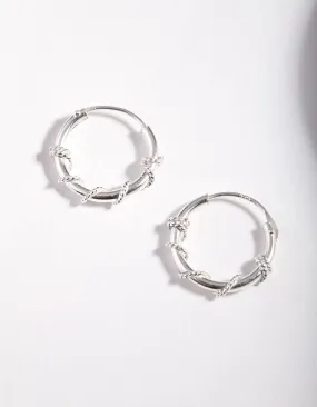 Sparkling Accent Comfortable Style Sterling Silver Rope Twist Hoop Earrings