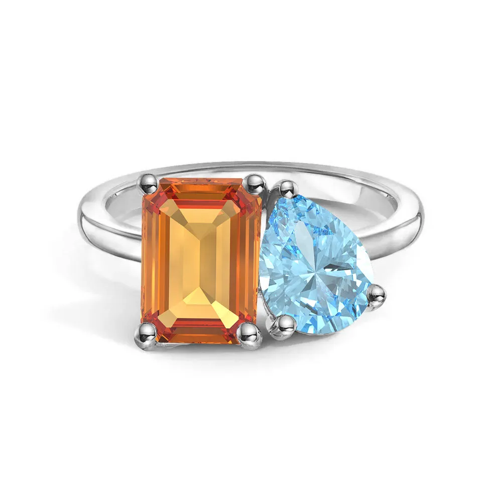 Fine Object Toi et Moi Personalized Citrine Birthstone Anniversary Ring