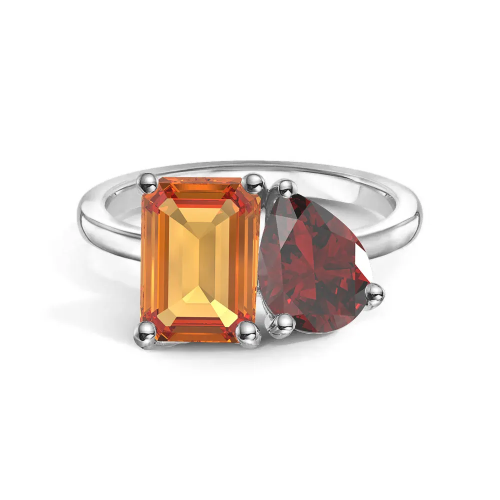 Toi et Moi Personalized Citrine Birthstone Anniversary Ring Soft Movement