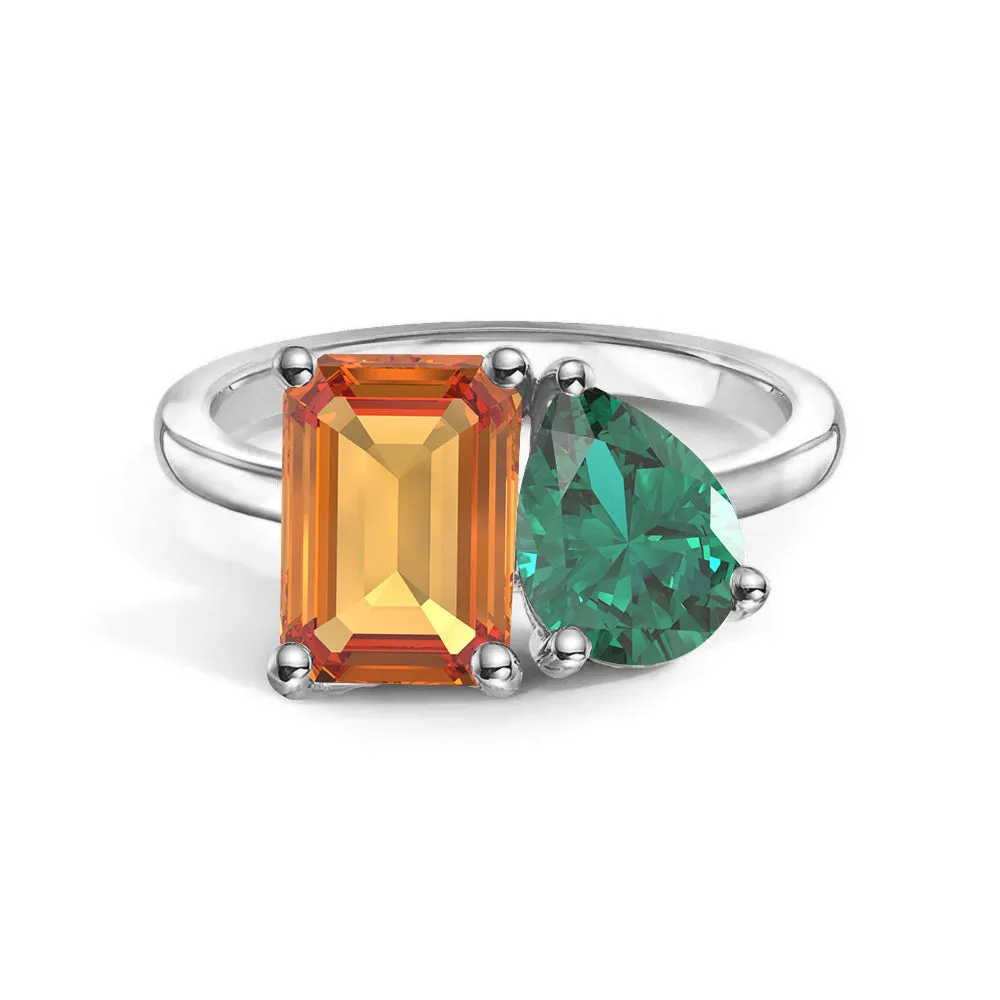 Patterned Surface Easy Care Toi et Moi Personalized Citrine Birthstone Anniversary Ring