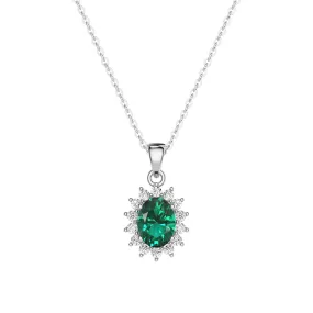 1.64 CT. Floral Halo Oval Emerald Pendant exquisite design
