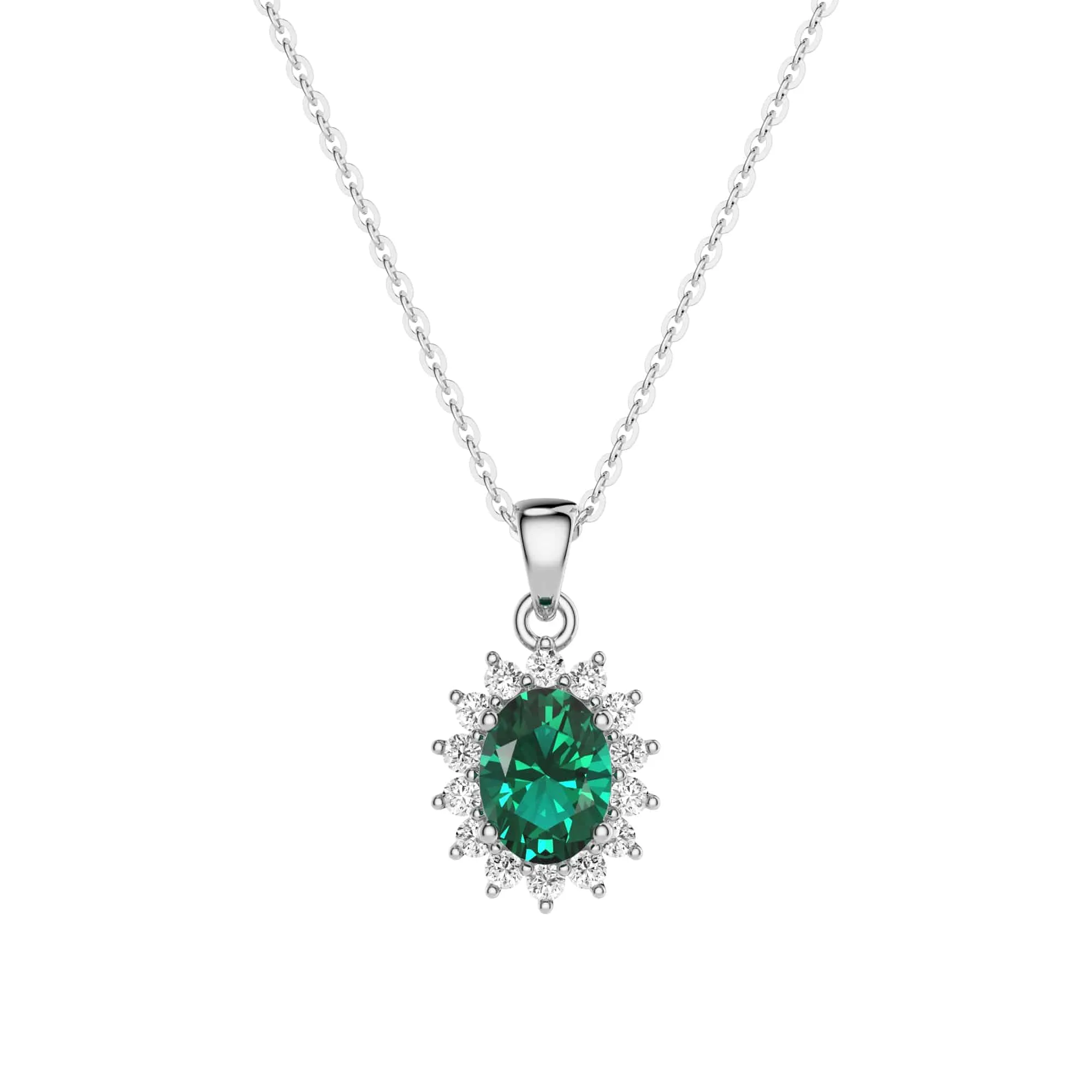 1.64 CT. Floral Halo Oval Emerald Pendant Artisan Detail