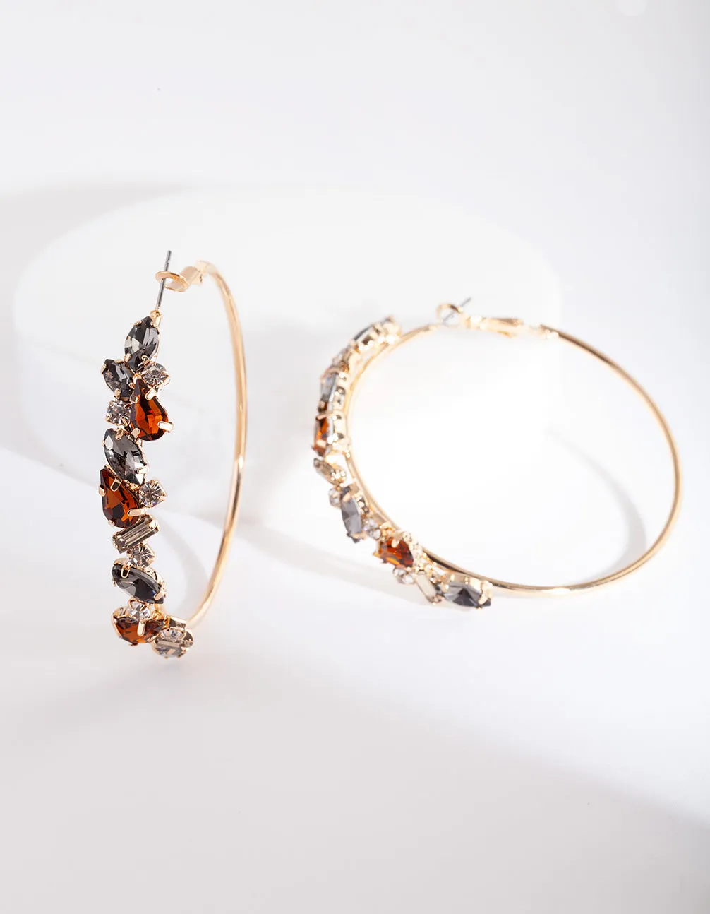 Durable item Gold Neutral Stone Cluster Hoop Earrings