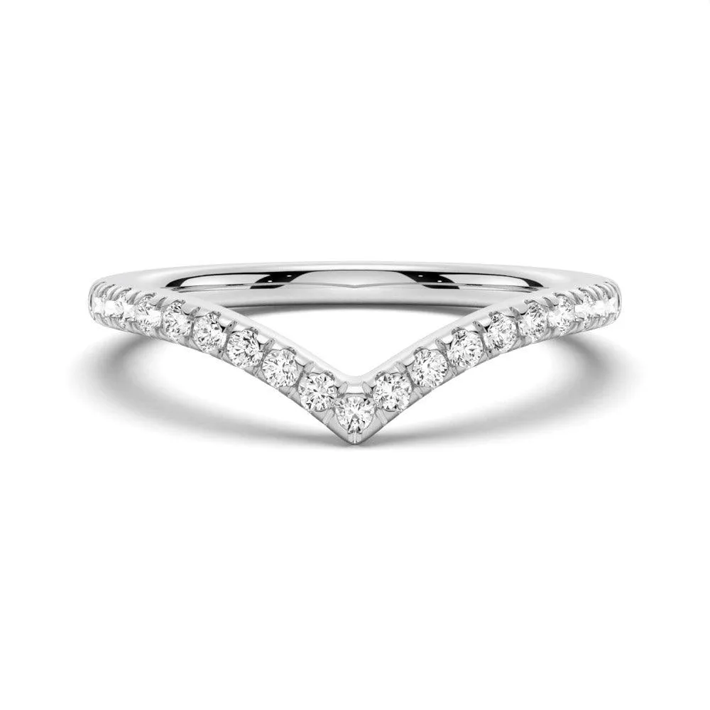 Curved V Moissanite Wedding Band Premium Present Designer Work