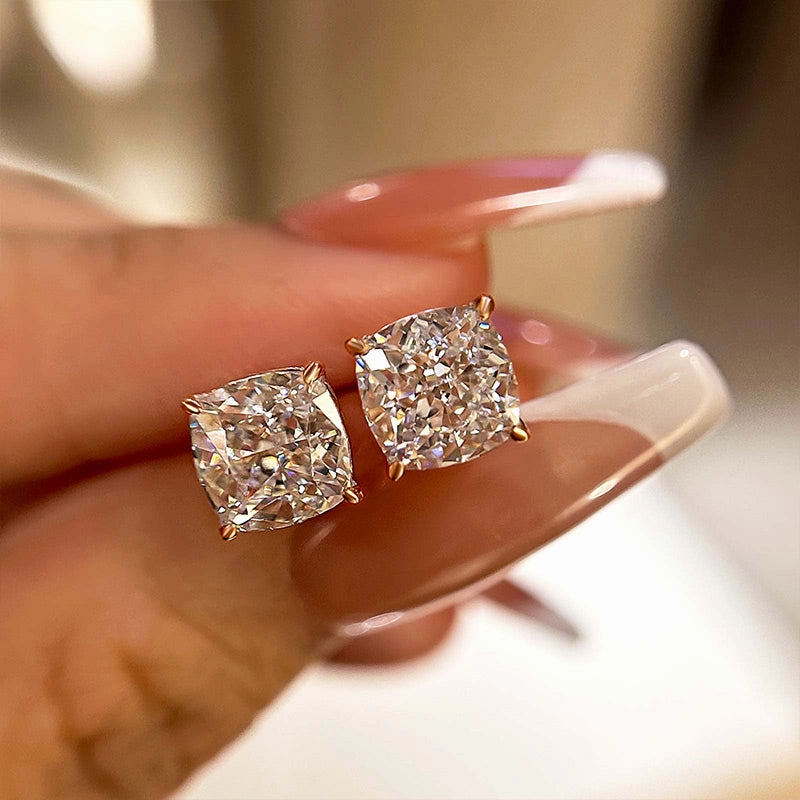 Exclusive Shine Flawless Radiance Louily Cushion Cut Sterling Silver Women's Stud Earrings