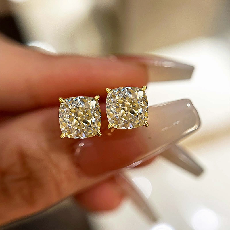 Dazzling Sparkle Louily Cushion Cut Sterling Silver Women's Stud Earrings