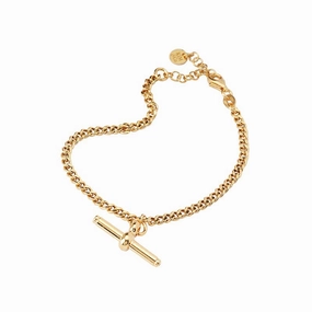 Sterling Silver Gold Plated Curb Chain Bracelet with Toggle Clasp Unique Piece Casual Charm