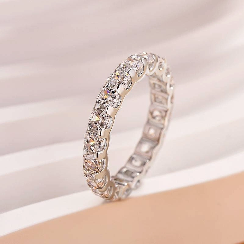 Clean Accent Trendy Gift Louily Exclusive Asscher Cut Women's Wedding Band In Sterling Silver