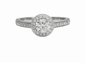 14 Karat White Gold Milgrain Halo Engagement Ring (.75cttw) Soft Materials