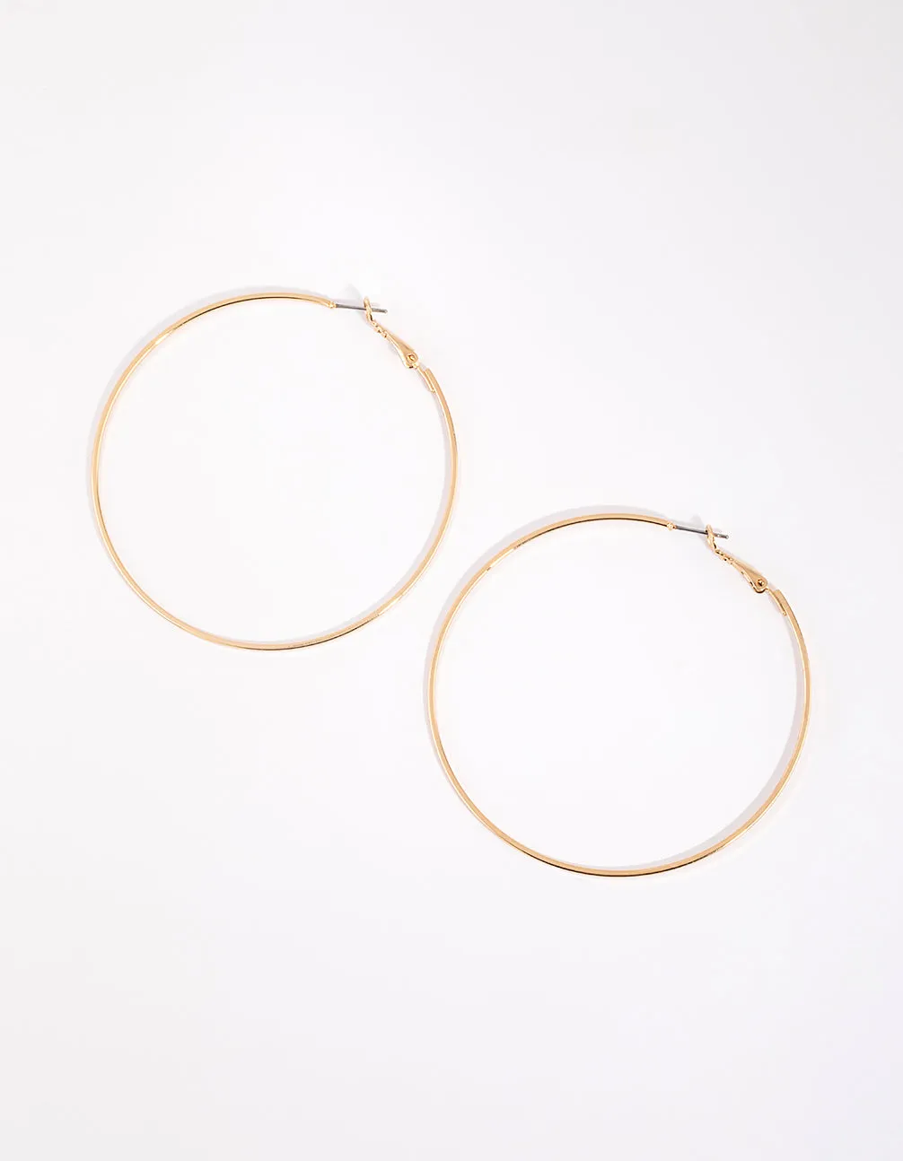 Gold Flat Edge Hoop Earrings Dainty Piece Linear Piece