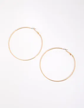 Gold Flat Edge Hoop Earrings Dainty Piece Linear Piece