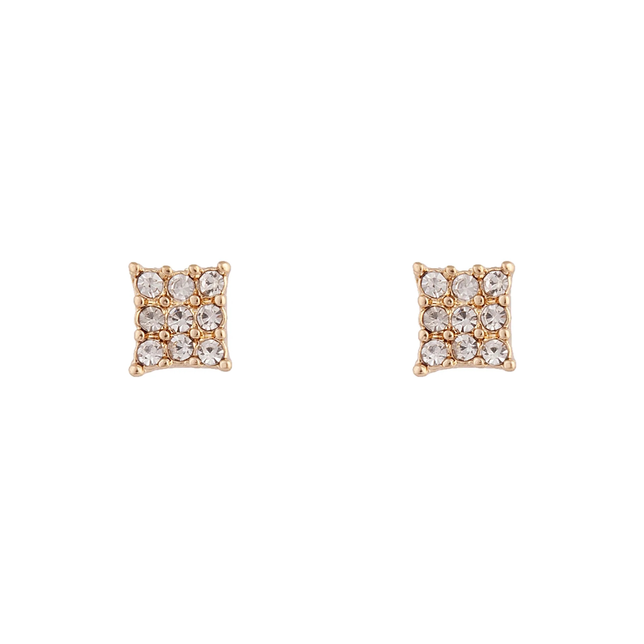 Gold Diamante Pave Square Stud Earrings Futuristic Accessory