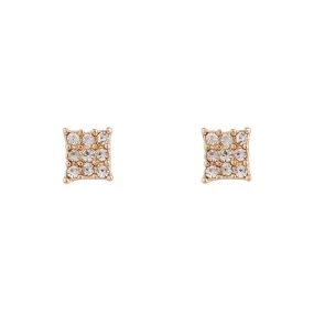 Gold Diamante Pave Square Stud Earrings Futuristic Accessory