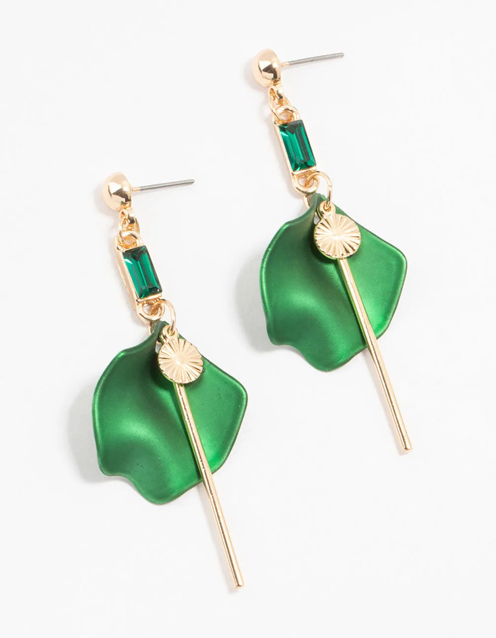 Splendid Ornament Gold Green Pearlised Bow Chain Drop Earrings